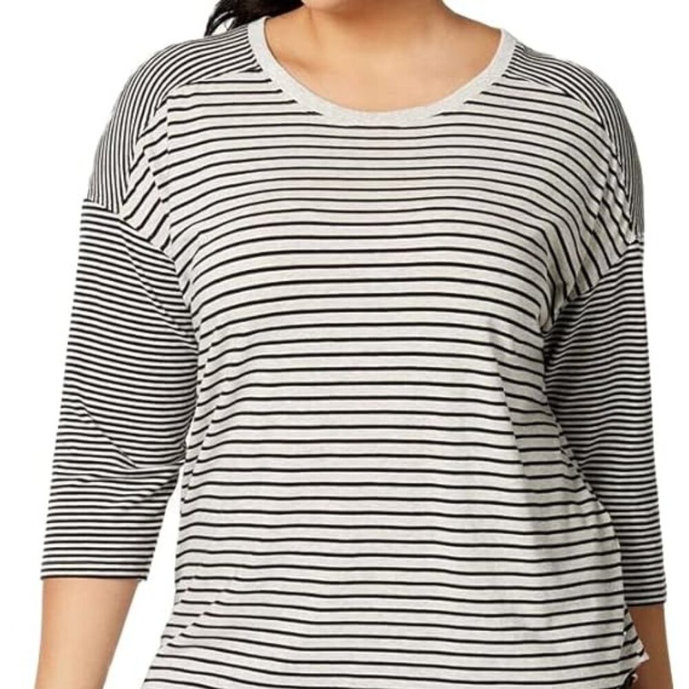 Calvin Klein Womens Performance Plus Size Mixed-Stripe Drop-Shoulder Top Color B